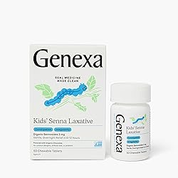 Genexa Kids’ Senna Laxative - 50 Chewable Tablets - Gentle, Overnight Constipation Relief - Certified Vegan, Organic, Free of Dyes & Talc, Non-GMO