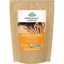 Organic India Ashwagandha Powder - Stress-Relief, Vegan, Gluten-Free, Kosher, USDA Certified Organic, Non-GMO, Uplift Mood, Supports Endurance, Herbal Supplement - 1 Lb Bag
