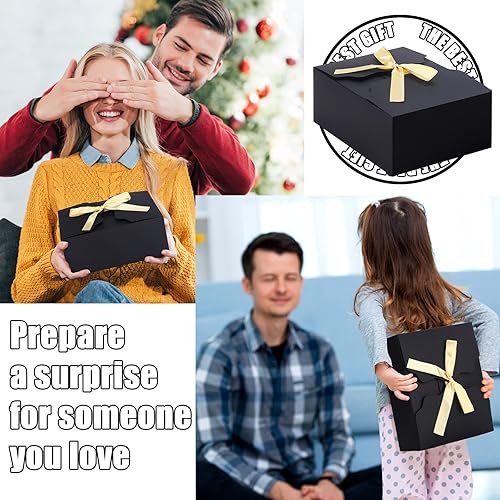 10 Pcs Gift Boxes with Lids Black Gift Boxes Bridesmaid Proposal Box Paper Cardboard Gift Box with Ribbon Gift Wrap Boxes for Wedding Birthday Party Packaging Present Crafting 9.5 x 7 x 4 Inches