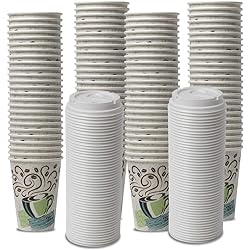 Dixie PerfecTouch WiseSize Coffee Design Insulated Paper Cup, 12oz Cups and Lids Bundle 12 oz, 100 Cups, 100 Lids