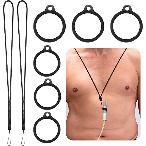2 Pieces PD Transfer Set Holder Secure PD Accessories Adjustable PD Lanyard Protective Neck Cord with 6 Pieces Silicone Rings in 2 Sizes for Women and Men Safety Support Stabilization, Black