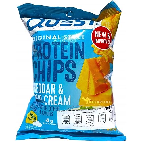 Quest Nutrition Protein Chips, Cheddar & Sour Cream, 22g Protein, 4g Net Carbs, 140 Cals, 1.2oz Bag, 1 Count, High Protein, Low Carb, Gluten Free, Soy Free, Potato Free