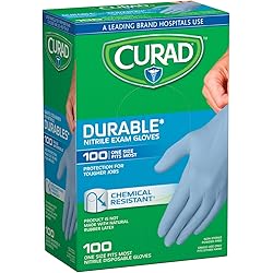 Curad Nitrile Exam Gloves, Durable, Powder Free, Chemical Resistant, One Size Fits Most, 100 Count 10 Pack