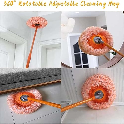 360 Rotatable Adjustable Cleaning Mop, with 2 Replacement Mop Heads, Wet and Dry,for Bathroom Floor Wall Bed Bottom