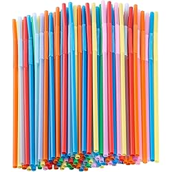 200 Pcs Disposable Drinking Straws, Colorful Long Flexible Bendy Plastic Straws 0.23'' diameter and 10.2" long