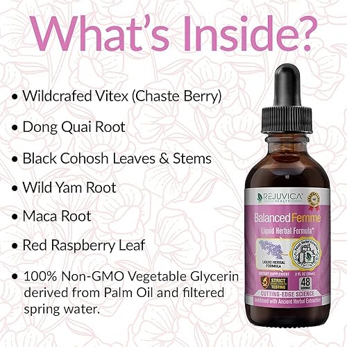 Balanced Femme Natural PMS and Menopause Support for Hot Flashes with Black Cohosh - All-Natural Liquid for 2X Absorption