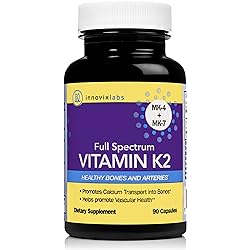 InnovixLabs Full Spectrum Vitamin K2 with MK-7 and MK-4, All-Trans Bioactive K2, 600 mcg K2 per Pill, Soy & Gluten Free, Non-GMO, 90 Capsules, Supports Healthy Bones & Arteries Vitamin K2 MK7 MK4