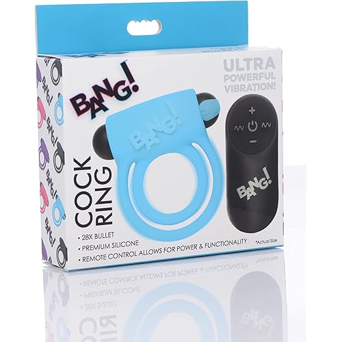 Bang Remote Control 28X Vibrating Cock Ring and Bullet - Blue