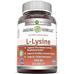 Amazing Formulas L-Lysine Amino Acid Vitamin Supplement Non-GMO, Gluten Free - Immune Support, Respiratory Health & More Tablets, 180 Count