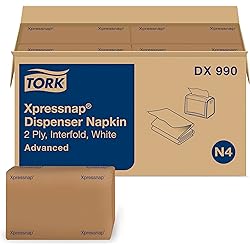 Tork Xpressnap® White Dispenser Napkin N4, Recycled 2-ply, 8.5 x 6.5, 12 x 400 napkins, DX990