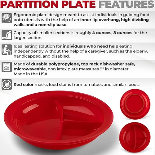 Providence Spillproof Partitioned Plate - 9" Red 3-Pack