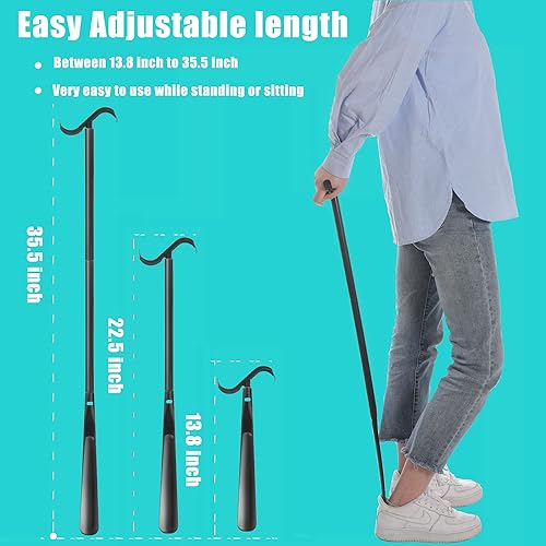 Fanwer Shoe horn Long handle for Seniors - 33.5" Long Dressing Stick, Sock Remover Tool, Stable, Not easy to break, Adjustable, for Disabled, Knee & Hip Replacements and Back Problems People