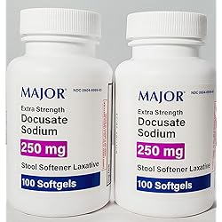 2 Pack Docusate Sodium 250mg Major Stool Softener Laxative Softgels