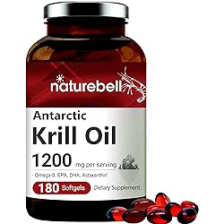 Triple Strength Antarctic Krill Oil Supplement, 1200mg Per Serving, 180 Softgels, Source of Natural Omega 3, EPA, DHA and Astaxanthin, Heart Health Supplement With No Fish Oil Aftertaste, Mercury Free