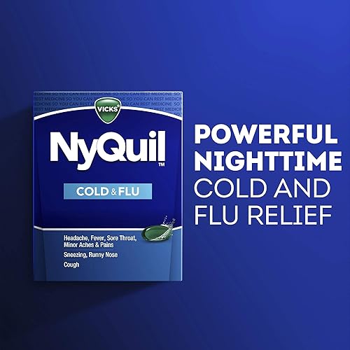 Vicks NyQuil LiquiCaps, Nighttime Relief of Cough, Cold & Flu Relief, Sore Throat, Fever, Congestion Relief, 48 LiquiCaps