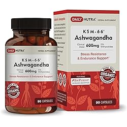 KSM-66 Ashwagandha by DailyNutra - 600mg Organic Root Extract - High Potency Supplement with 5% Withanolides | Stress Relief, Increased Energy and Focus 90 Capsules