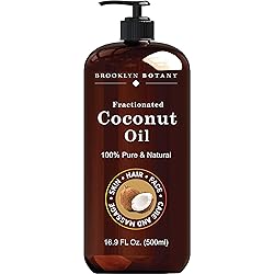 Brooklyn Botany Fractionated Coconut Oil for Skin, Hair and Face – 100% Pure and Natural Body Oil and Hair Oil - Carrier Oil for Essential Oils, Aromatherapy and Massage Oil – 16 fl Oz