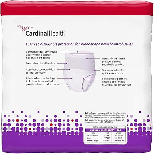 55Uwfxl16Pk - Cardinal Maximum Absorbency Protective Underwear for Women, Extra Large, 58-68, 195-245 Lbs Replaces Zrpuw16