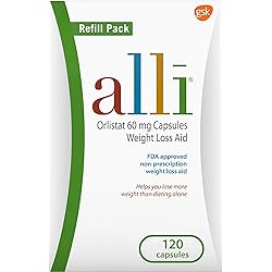 alli Weight Loss Diet Pills, Orlistat 60 mg Capsules, Non Prescription Weight Loss Aid, 120 Count Refill Pack