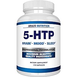 5-HTP 200mg Plus Calcium for Mood, Sleep – Supports Calm and Relaxed Mood – 99% High Purity – 120 Capsules – Arazo Nutrition