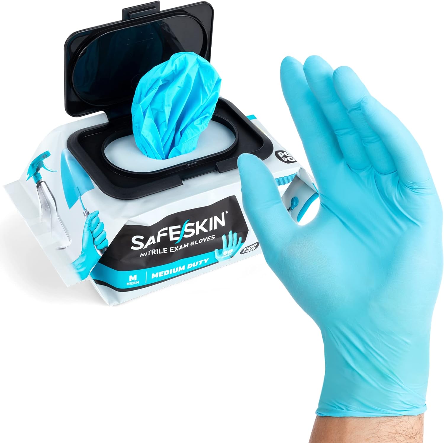 SAFESKIN Disposable Nitrile Gloves in POP-N-GO Pack 50 or 200 Count Medium Duty, Powder-Free -Cleaning, Gardening, Crafts