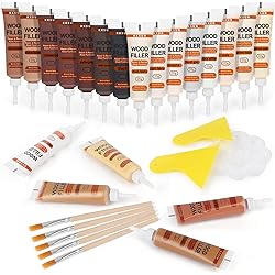 CHUKCHI Wood Furniture Repair Kit, 28 Piece Set Wood Filler Repair Kit Furniture Scratch Hole Restorer with Scraper, Brushes, Palette for Repairing Floors, Desks, Cabinets Covering Stains