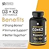 Sports Research Vitamin D3 K2 with 5000iu of Plant-Based D3 & 100mcg of Vitamin K2 as MK-7 | Non-GMO Verified & Vegan Certified 60ct