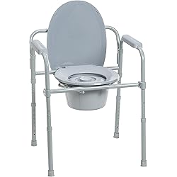 Drive Medical Steel Bedside Commode Chair, Grey