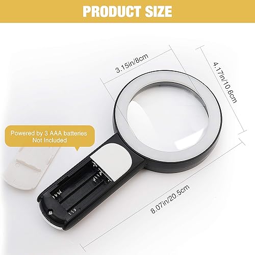 JMH Magnifying Glass with Light, 30X Handheld Large Magnifying Glass 18LED Cold and Warm Light with 3 Modes, Illuminated Lighted Magnifier for Seniors Reading, Inspection, Coins, Jewelry, Exploring
