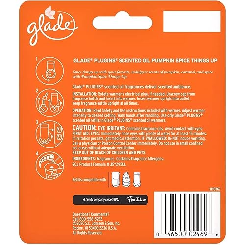 Glade PlugIns Refills Air Freshener, Scented and Essential Oils Pumpkin Spice Things Up, 4 Oil Refills
