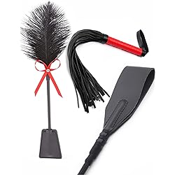 MALINERO Faux Leather Sex Whip, Sex French Tickler, BDSM Sex Set Flogger Crop, Riding Crop for Sex Play, Adult Feather Tickler for Couples, Sex Flogger BDSM
