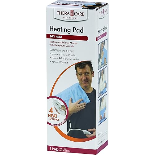 Thera Care Electric Heating Pad | Dry Heat Only | 4 Heat Settings | 12" x 15",Blue