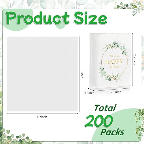 200 Pack Wedding Tissue Packs Happy Tears Tissue Packs for Guests Pocket Tissues Small for Wedding Welcome Bags Tissue Packs for Wedding Ceremony Graduation Travel Party Favors Supplies