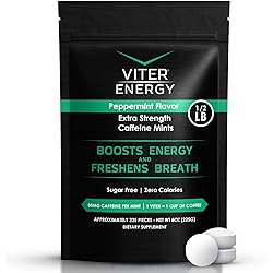 Viter Energy Extra Strength Caffeinated Mints 80mg Caffeine, B Vitamins, Sugar Free. Peppermint, 8oz, Bulk Bag