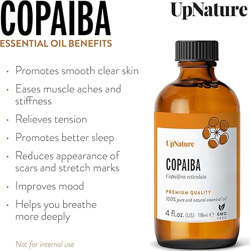UpNature Copaiba Essential Oil - 100% Natural & Pure , Undiluted, Premium Quality Aromatherapy Oil - Heal Scars and Improve Skin Health - Reduce Pain and Relieve Congestion - Soothe and Calm Skin, 4oz