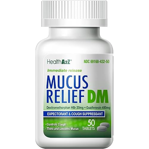 HealthA2Z® Mucus Relief DM | 50 Count | Dextromethorphan HBr 20mg | Guaifenesin 400mg | Cough, Immediate Release, Uncoated