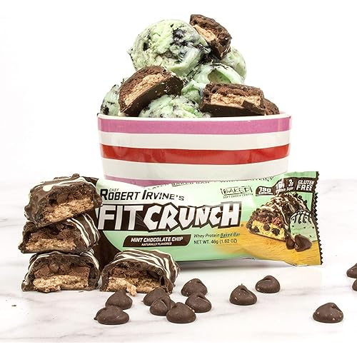 FITCRUNCH Snack Size Protein Bars, Designed by Robert Irvine, World’s Only 6-Layer Baked Bar, Just 3g of Sugar & Soft Cake Core Mint Chocolate Chip