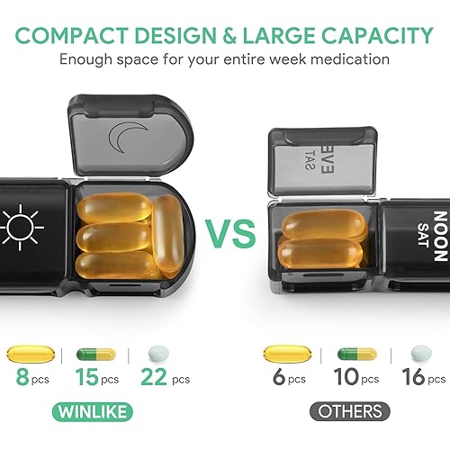 Extra Large Weekly Pill Organizer 3 Times a Day, Winlike Portable Pill Cases Box 7 Day for VitaminFish OilPillsSupplements