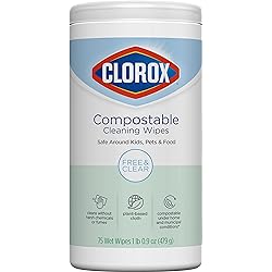 Clorox Compostable Cleaning Wipes, All Purpose Wipes, Free & Clear, 75 Count Each