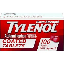 Tylenol Extra Strength Coated Tablets, Acetaminophen Adult Pain Relief & Fever Reducer, 100 ct