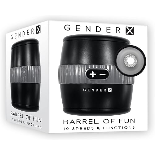 Evolved Novelties - Gender X - Barrel of Fun - 12 Speeds & Functions Double Sided Vibrating Stroker - Black