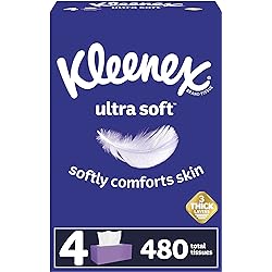 Kleenex Ultra Soft, 4 Flat Boxes, Soft Facial Tissue, 120 Tissues per Box, 3-Ply