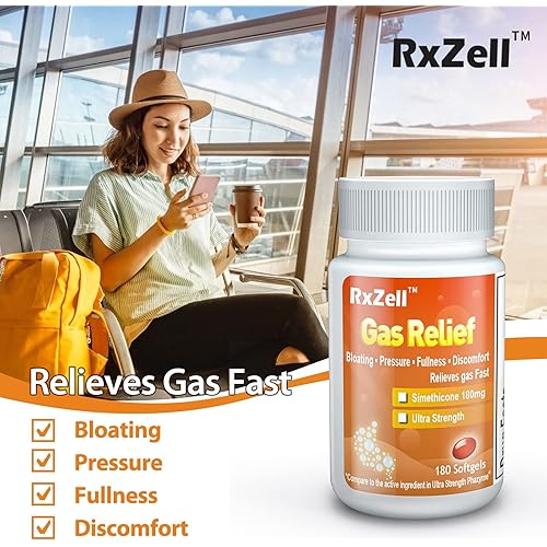 RxZell Gas Relief, Ultra Strength Simethicone 180mg, 180 Softgels - Anti Flatulence Relieves Gas Fast, Bloating Aid, Stomach Discomfort, Fullness and Pressure Relief Pills - Generic Phazyme