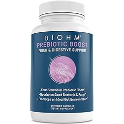 BIOHM Prebiotic Boost with Fiber - 60 Capsules - Combines 4 Dietary Prebiotic Fibers for Advanced Gut Health and Immune System Booster - Non-GMO, Gluten Free, Vegetarian, No Artificial Ingredients