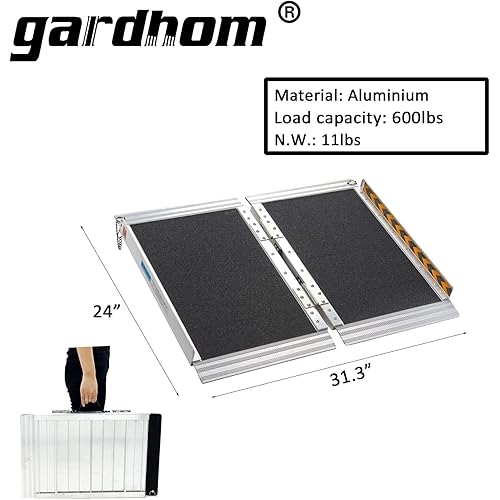 Wheelchair Ramps 2FT, gardhom Extra Wide 31.3” Aluminum Folding Threshold Ramp 2' for Home Doorway Stair Steps