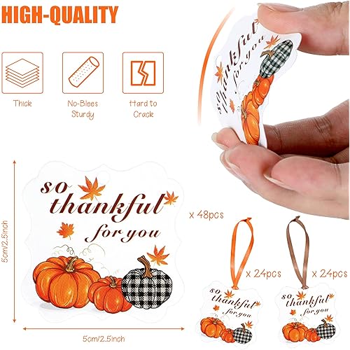 48 Pieces Thanksgiving Autumn Pumpkin So Thankful for You Gift Tags with Rope Pumpkin Thank You Present Tag Thanksgiving Pumpkin Hanging Label Thankful Party Favor Tags