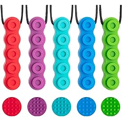 Sensory Chew Toys, 5 Packs Sensory Chew Necklaces, Chew Necklaces for Sensory Kids,Made of Food Grade Silicone for Autistic, ADHD, Oral Motor Boys and Girls Children Chewelry