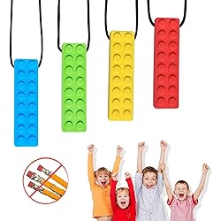 Chew Necklace, Autism Chew Necklace 4PCS, Sensory Necklace Set, Chew Necklaces for Sensory Kids, for Biting Needs, Autistic, ADHD, Oral Motor 100% Food Grade Silicone, for Boys and Girls