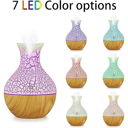 130ml Essential Oil Diffuser,Aromatherapy Essential Oil Diffuser,Wood Grain Aroma Diffuser with Timer Cool Mist Humidifier for Large Room, Home, Baby Bedroom,7 Colors Lights Changing A