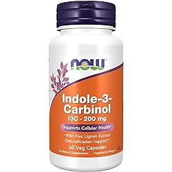 NOW Supplements, Indole-3-Carbinol 200 mg with Flax Lignan Extract, 60 Veg Capsules